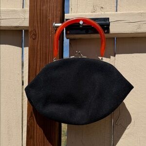 Vintage Stylish Black Baby Bag with Orange Top Handle